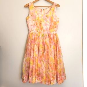 Vintage Floral Pastel Sleeveless Dress  small 2 4 pink green orange yellow